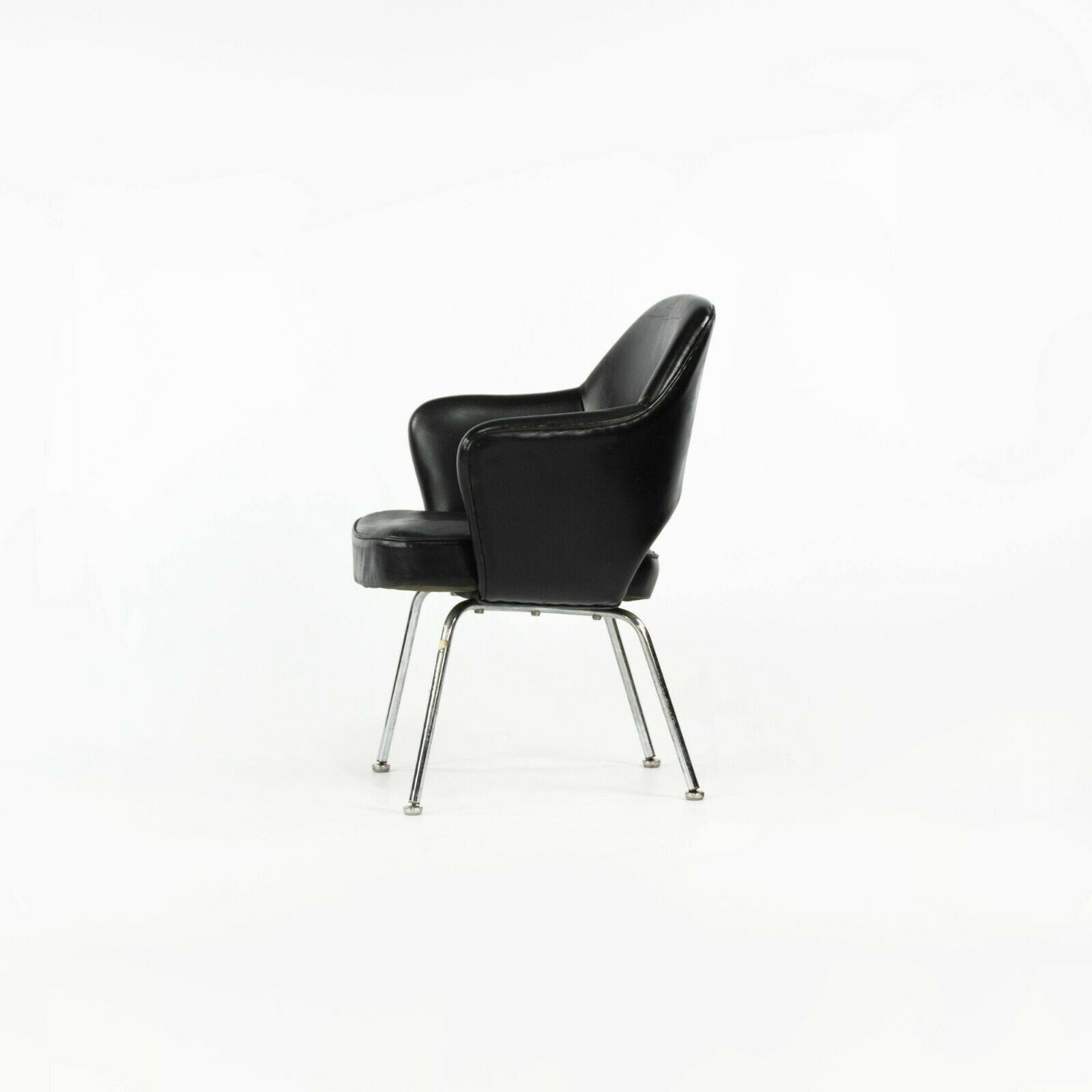 1960s Eero Saarinen for Knoll Executive Dining Arm Chair in Chrome & Black Leather