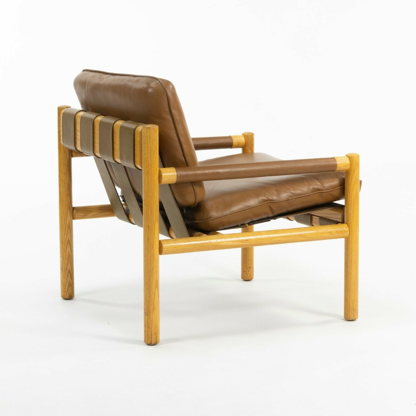 Pair 1976 Nicos Zographos Saronis Leather & Oak Lounge Chairs from Hugh Stubbins Library