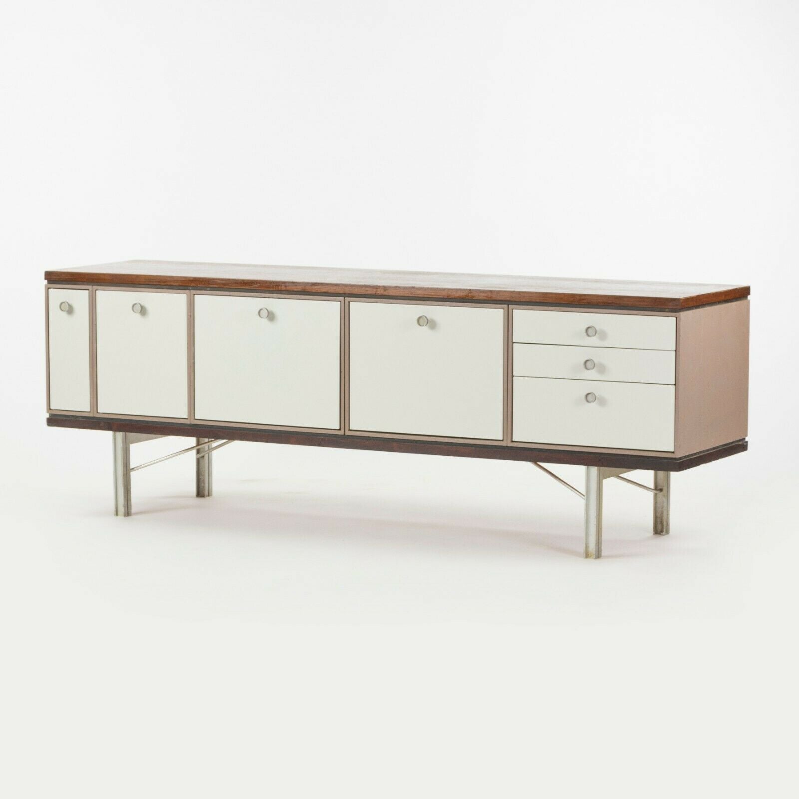 1960 Gerald Luss Rosewood & Metal Credenza Cabinet Once Attributed to Eames & IBM Pavilion