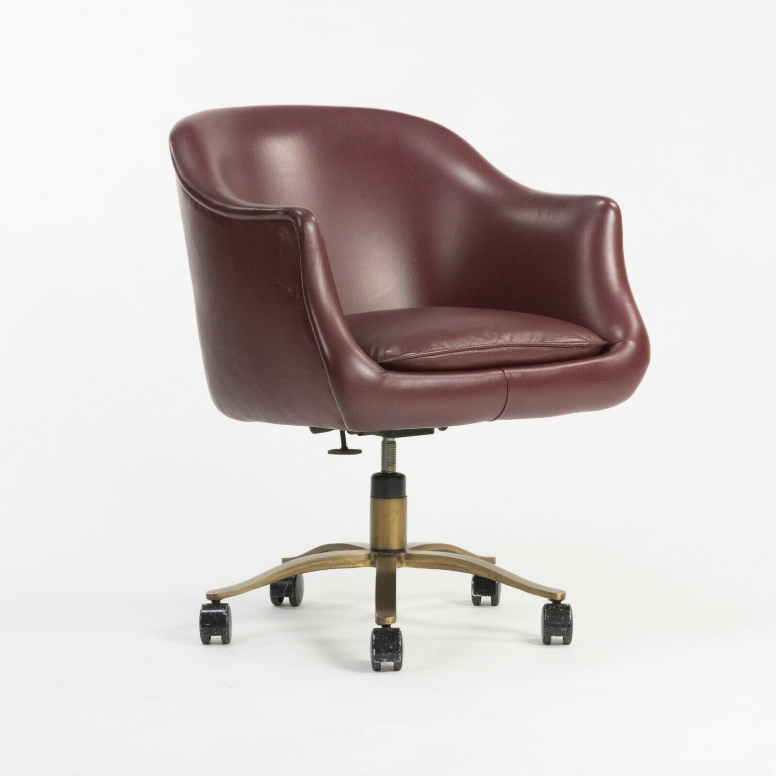 Nicos Zographos Alpha Bucket Desk Chairs with Bronze Base Cordovan Leather 6x