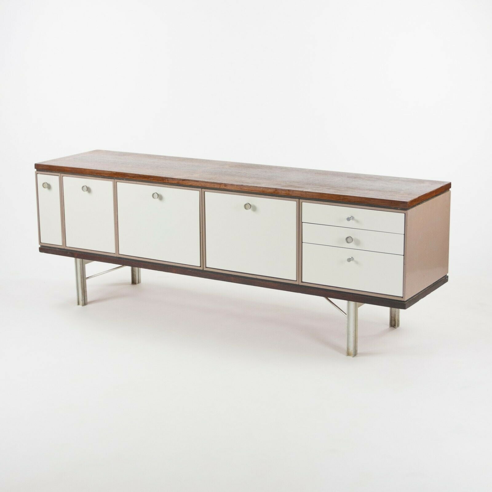 1960 Gerald Luss Rosewood & Metal Credenza Cabinet Once Attributed to Eames & IBM Pavilion