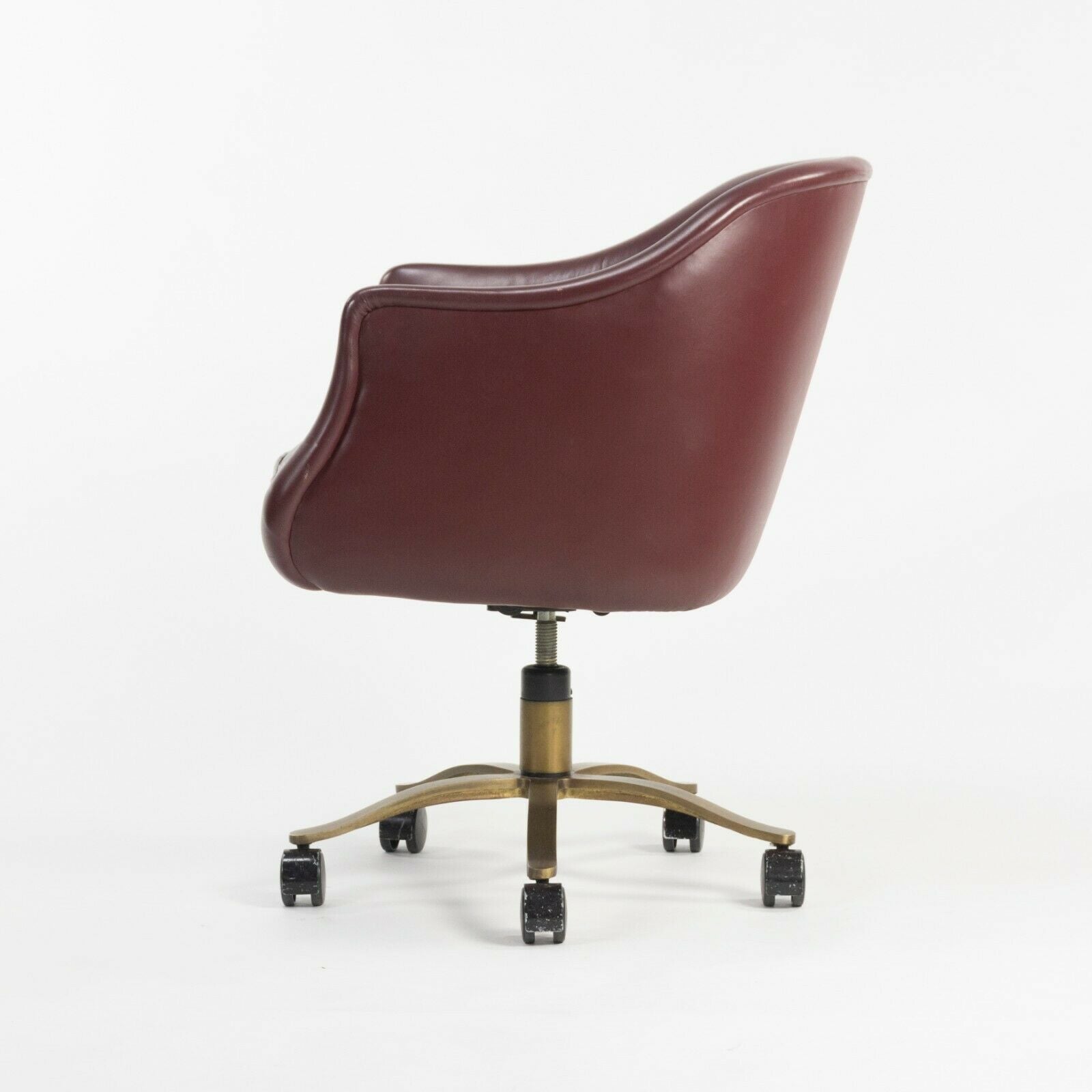 Nicos Zographos Alpha Bucket Desk Chairs with Bronze Base Cordovan Leather 6x