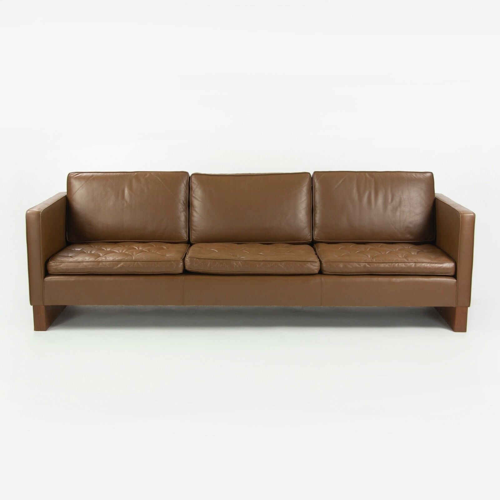 1960s Mies Van Der Rohe for Knoll International Brown Leather Three Seat Sofa