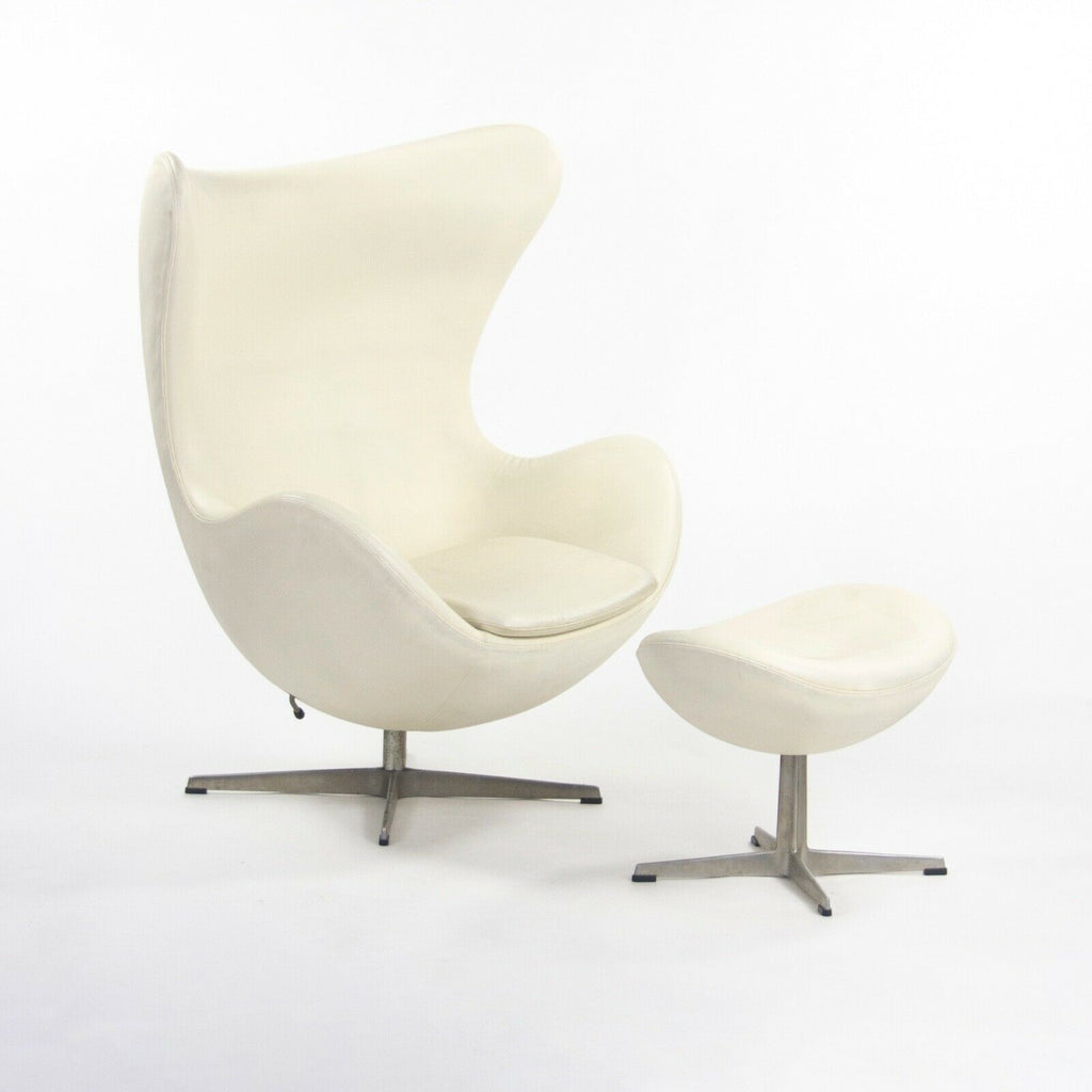 1998 Arne Jacobsen for Fritz Hansen White Leather Egg Chair with Ottoman
