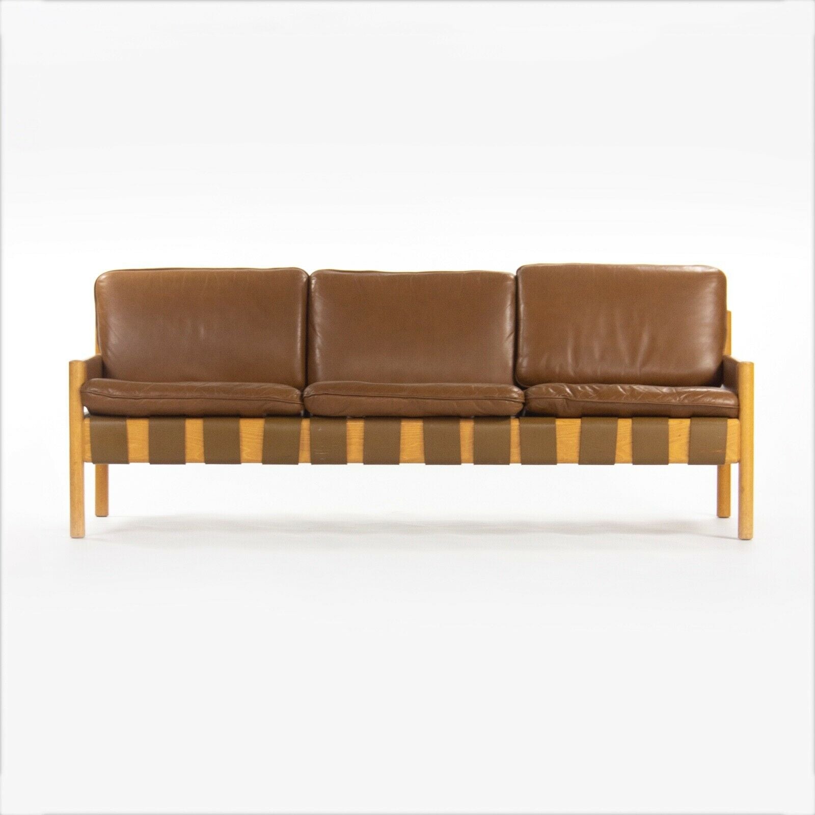 1976 Nicos Zographos Saronis Leather & Oak Sofa from Hugh Stubbins Library
