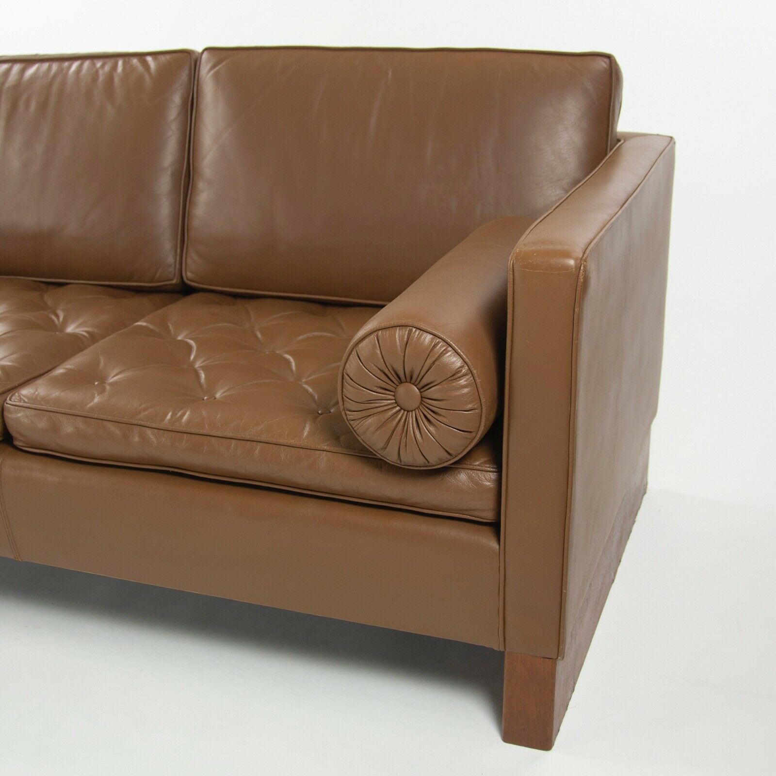 1960s Mies Van Der Rohe for Knoll International Brown Leather Three Seat Sofa