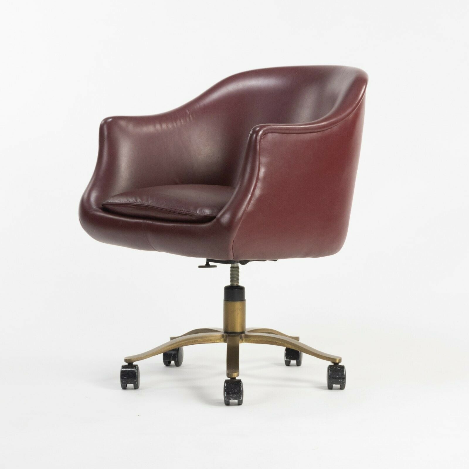 Nicos Zographos Alpha Bucket Desk Chairs with Bronze Base Cordovan Leather 6x
