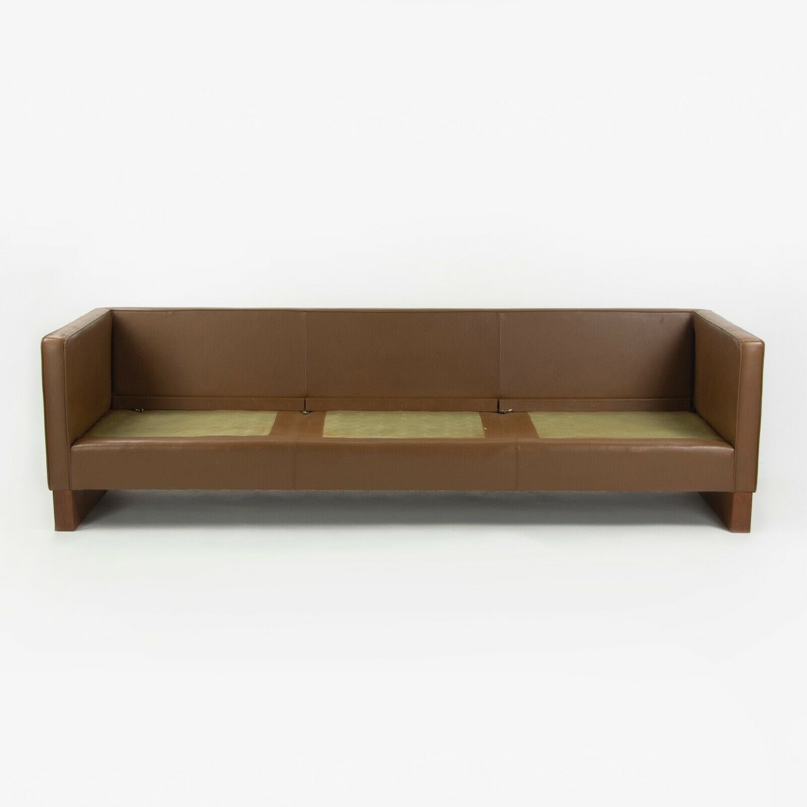 1960s Mies Van Der Rohe for Knoll International Brown Leather Three Seat Sofa