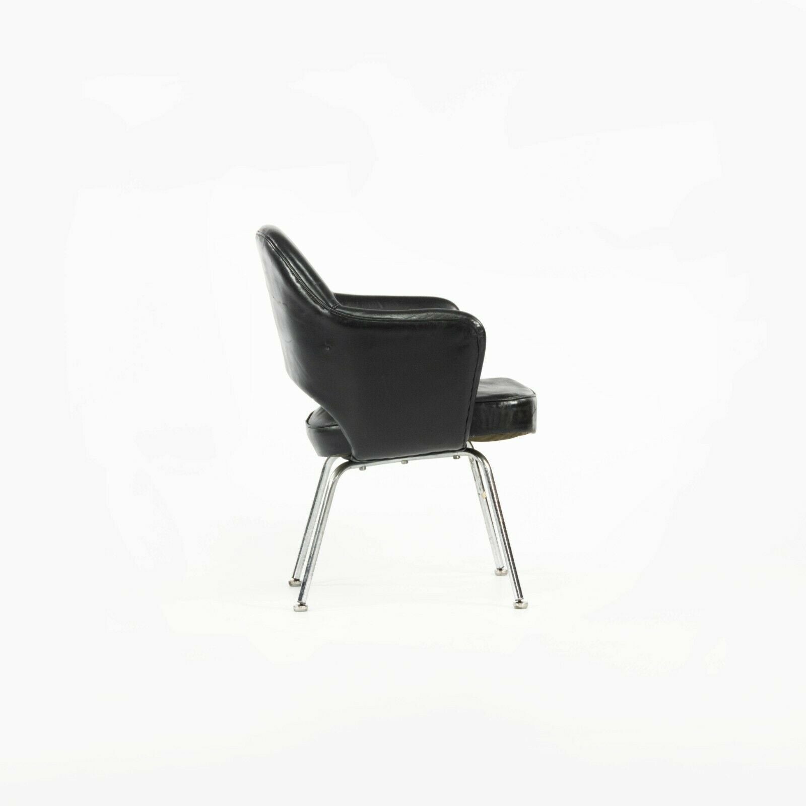 1960s Eero Saarinen for Knoll Executive Dining Arm Chair in Chrome & Black Leather
