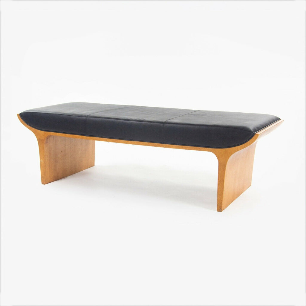 SOLD Mark Goetz Bernhardt Design Black Leather & Parawood Laurel Bench from Princeton