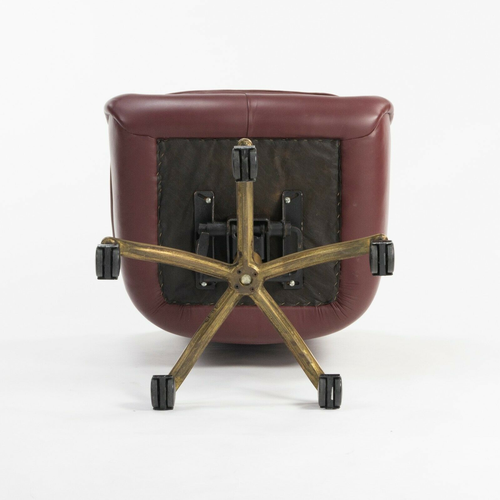 Nicos Zographos Alpha Bucket Desk Chairs with Bronze Base Cordovan Leather 6x