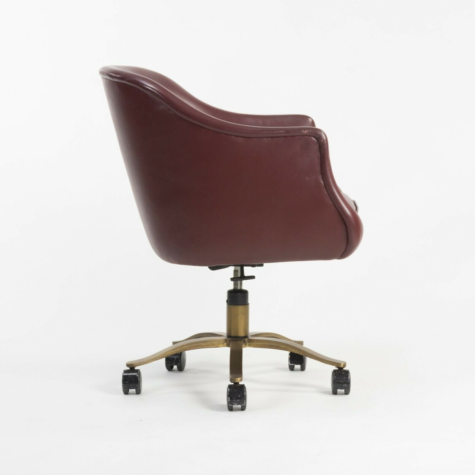Nicos Zographos Alpha Bucket Desk Chairs with Bronze Base Cordovan Leather 6x