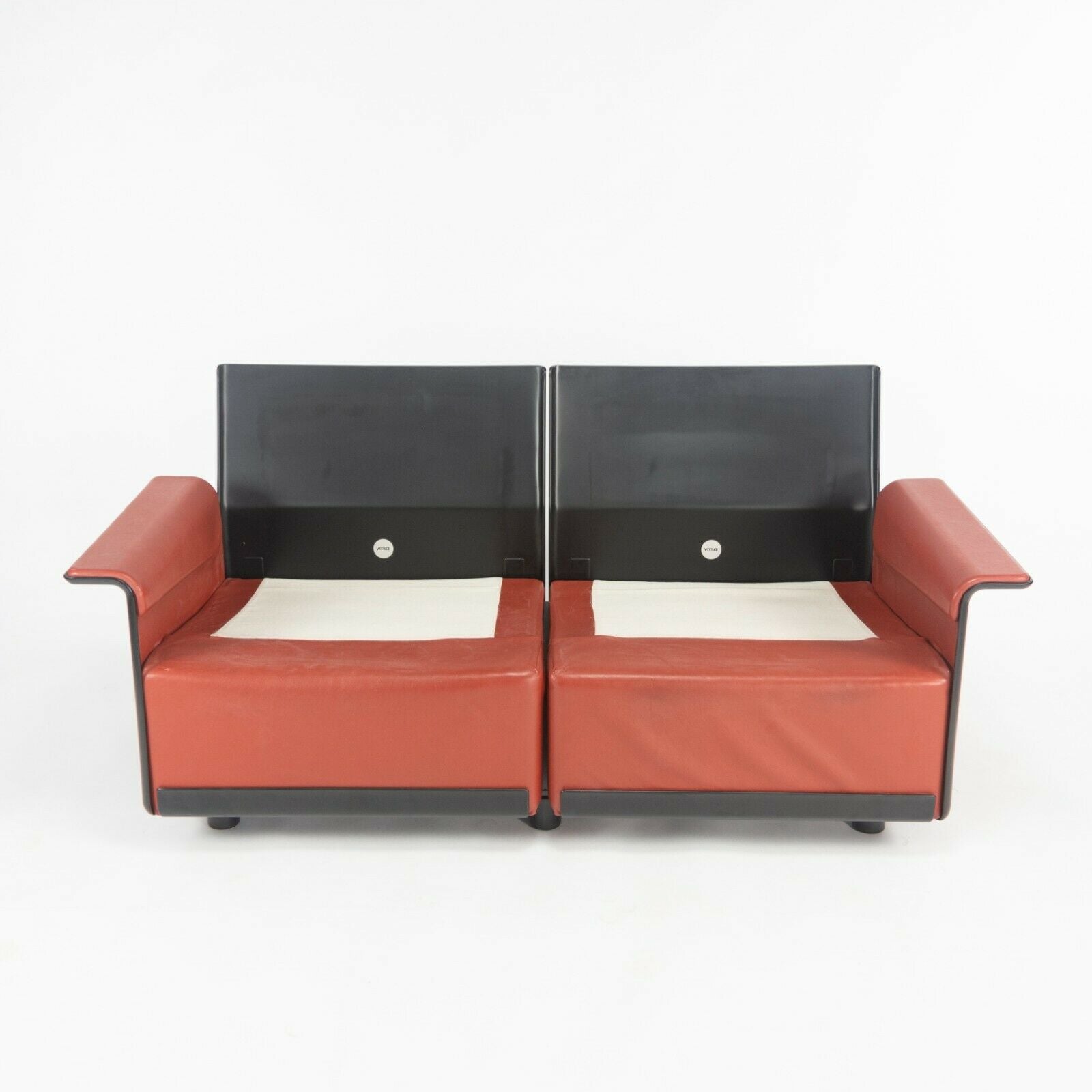 1980s Vintage Dieter Rams for Vitsoe 620 Red Leather and Black Two Seat Settee Sofa