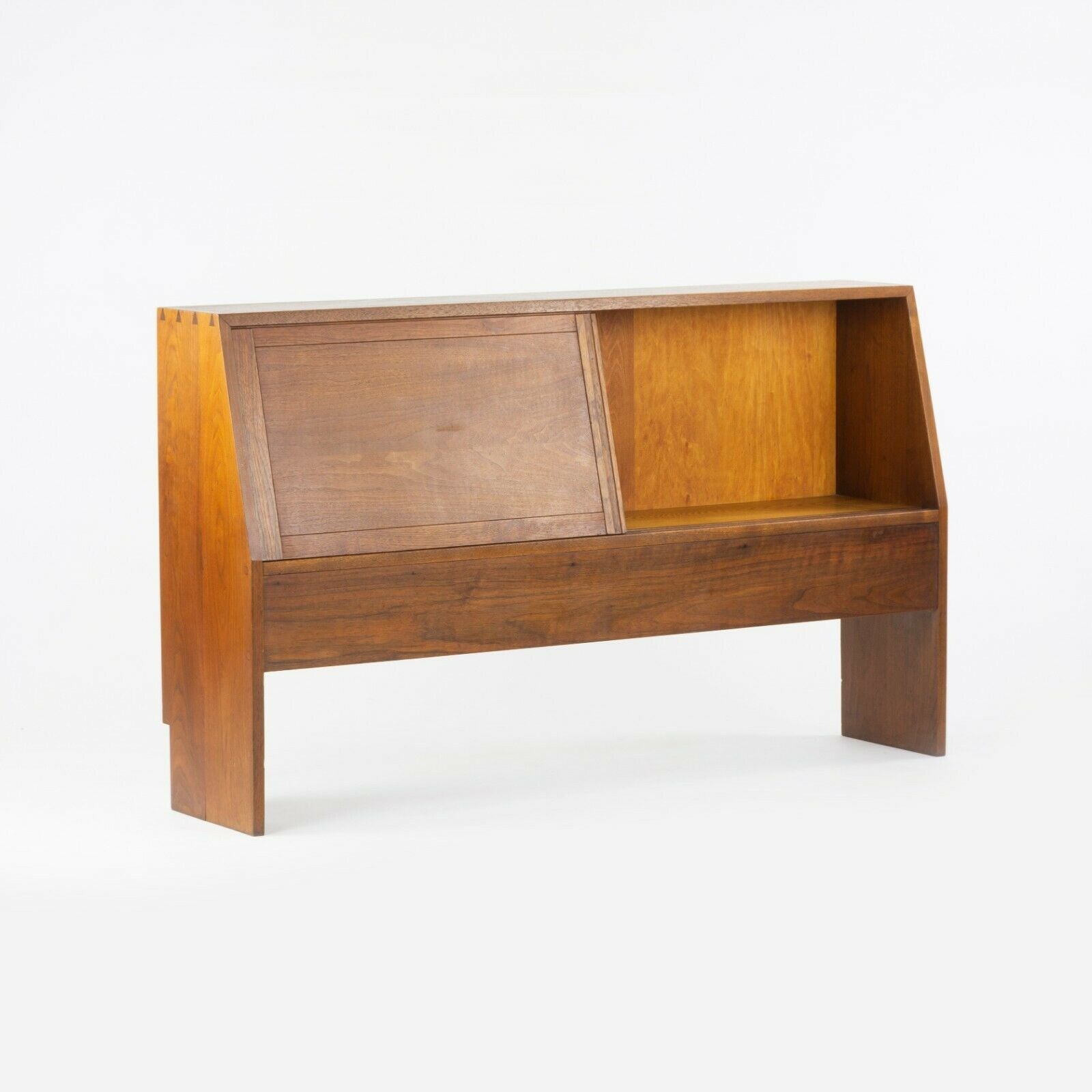 1950s George Nakashima Studio Full Size Dovetailed Walnut Headboard Bed Cabinet