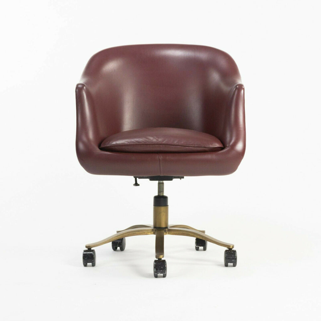 Nicos Zographos Alpha Bucket Desk Chairs with Bronze Base Cordovan Leather 6x