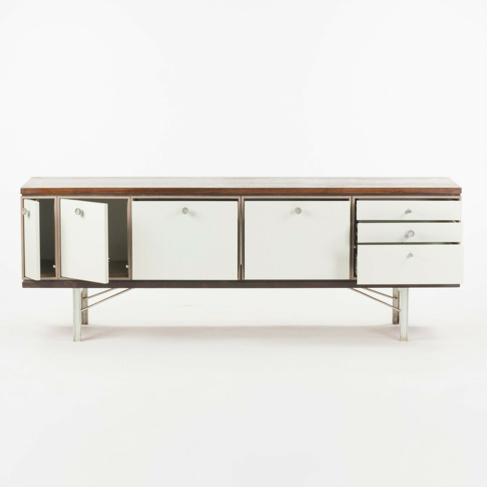 1960 Gerald Luss Rosewood & Metal Credenza Cabinet Once Attributed to Eames & IBM Pavilion