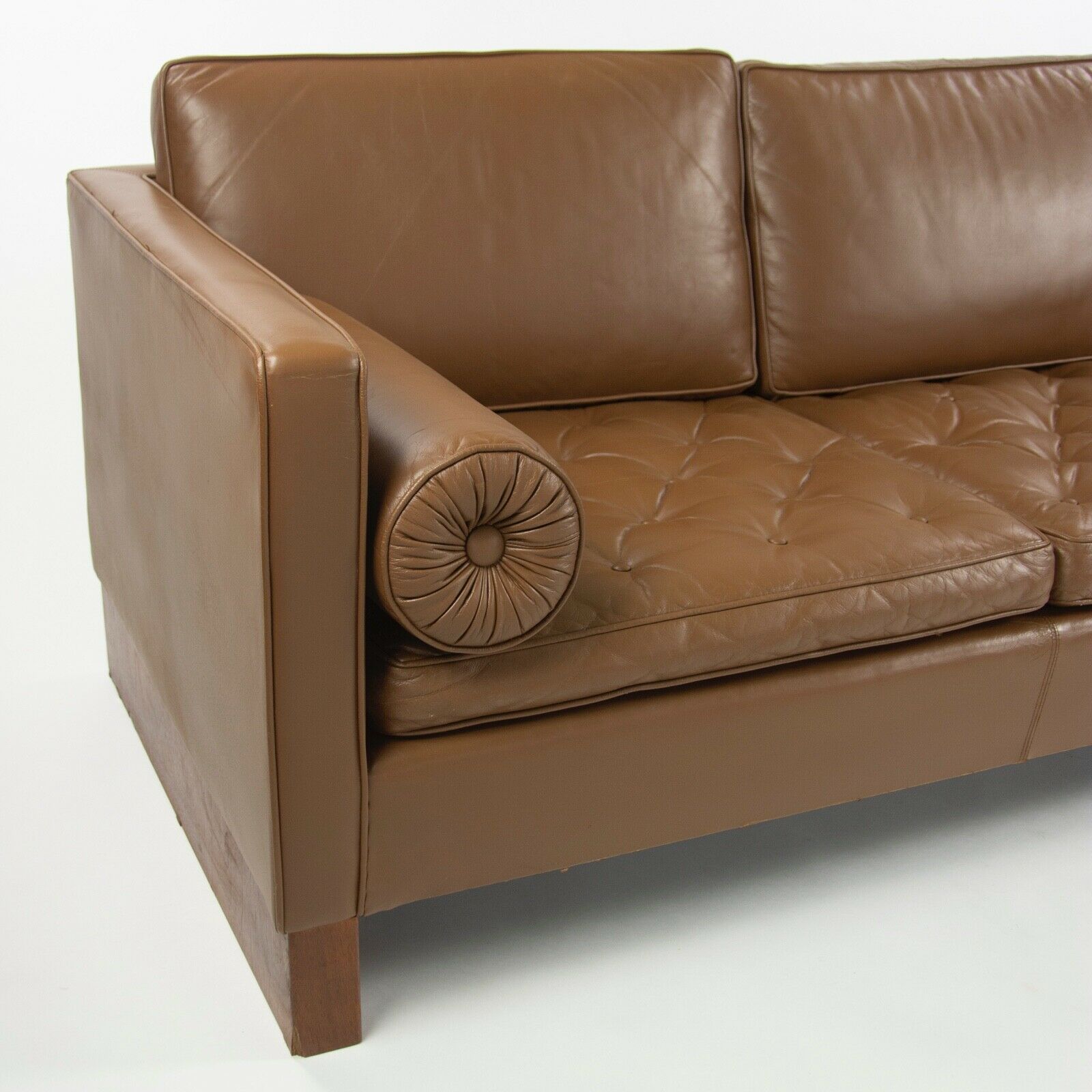1960s Mies Van Der Rohe for Knoll International Brown Leather Three Seat Sofa