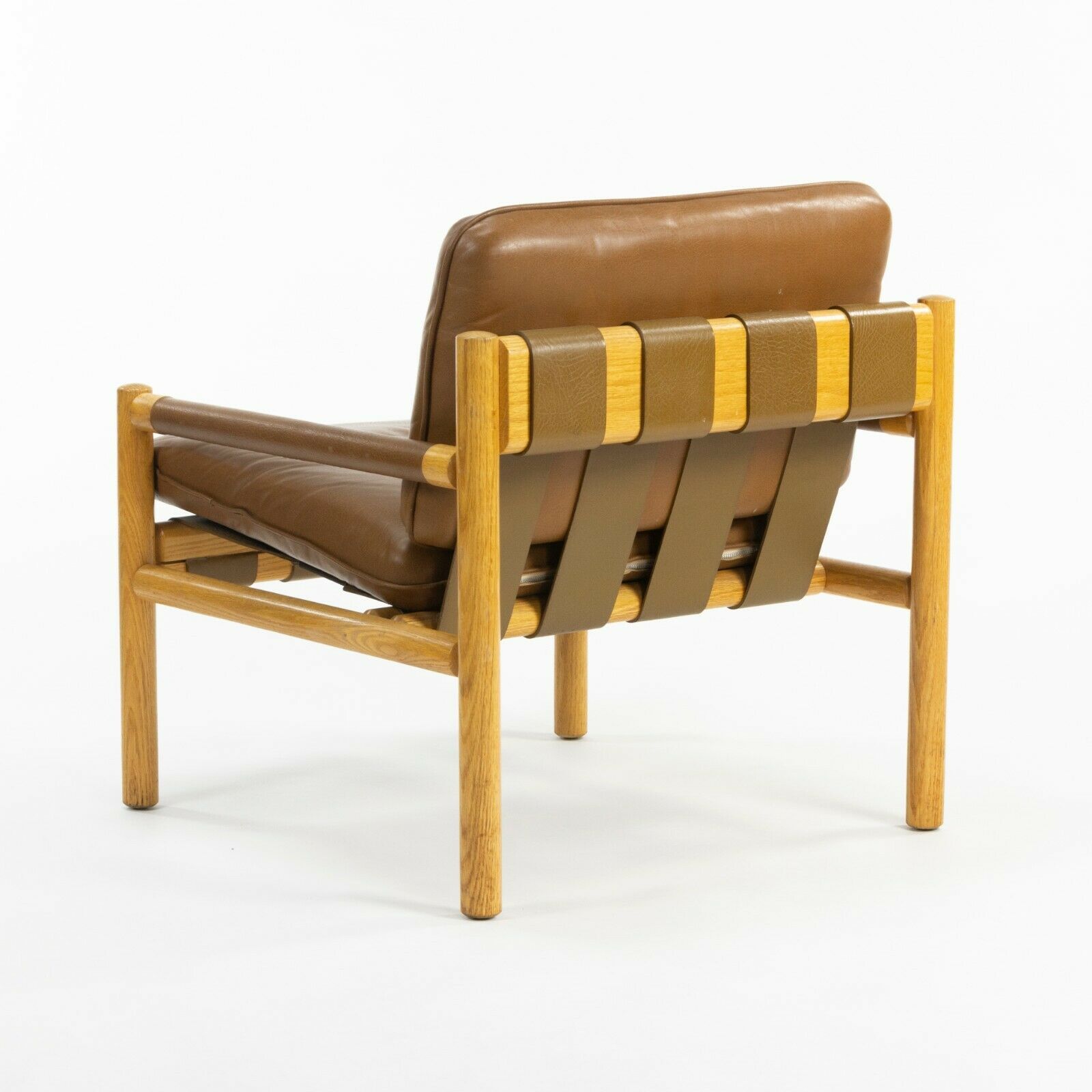 Pair 1976 Nicos Zographos Saronis Leather & Oak Lounge Chairs from Hugh Stubbins Library