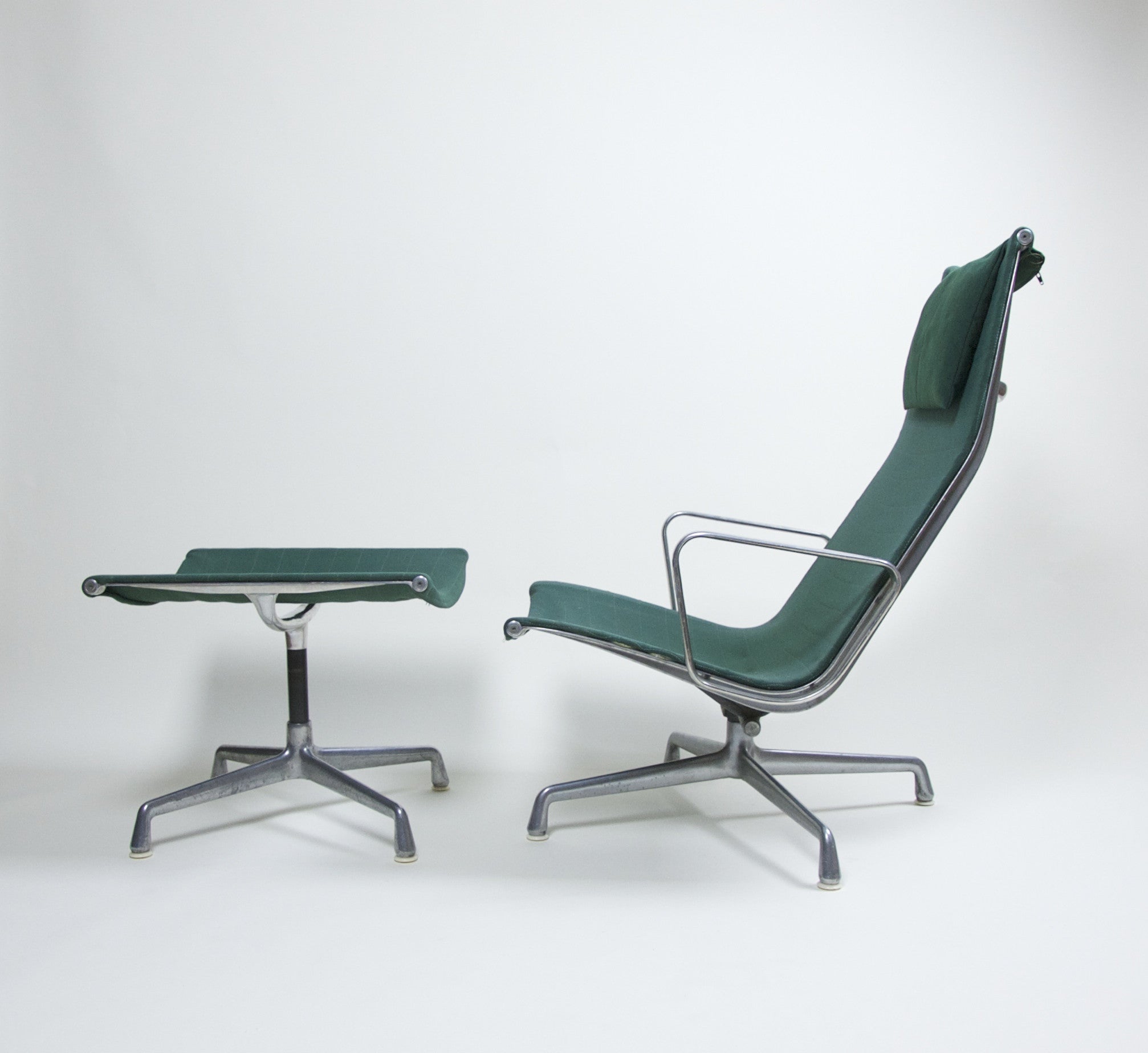 SOLD Eames Herman Miller Green Aluminum Group Lounge Chair and Ottoman