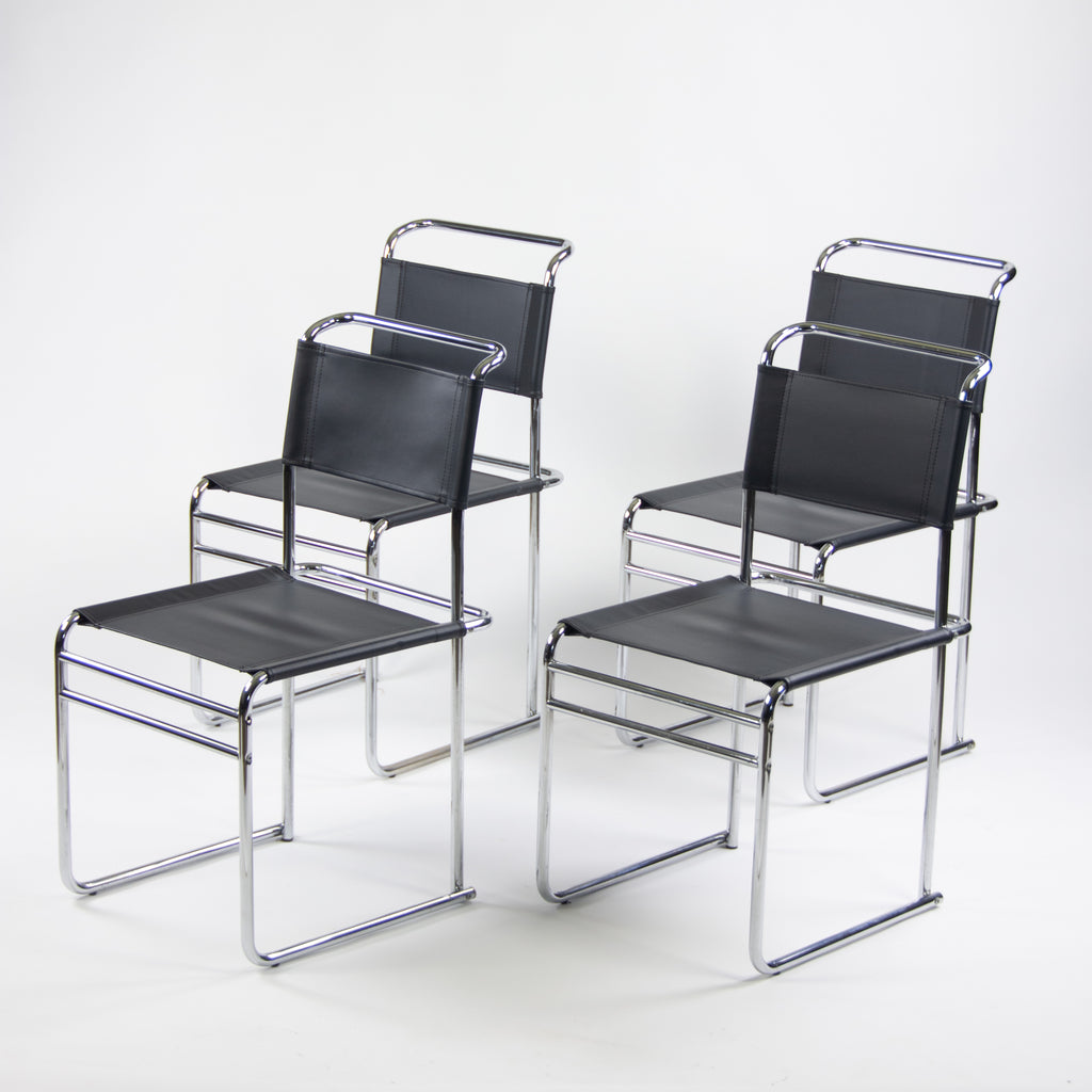 Marcel Breuer B5 Dining Chairs Chrome Leather Bauhaus Tecta Thonet Set of Four