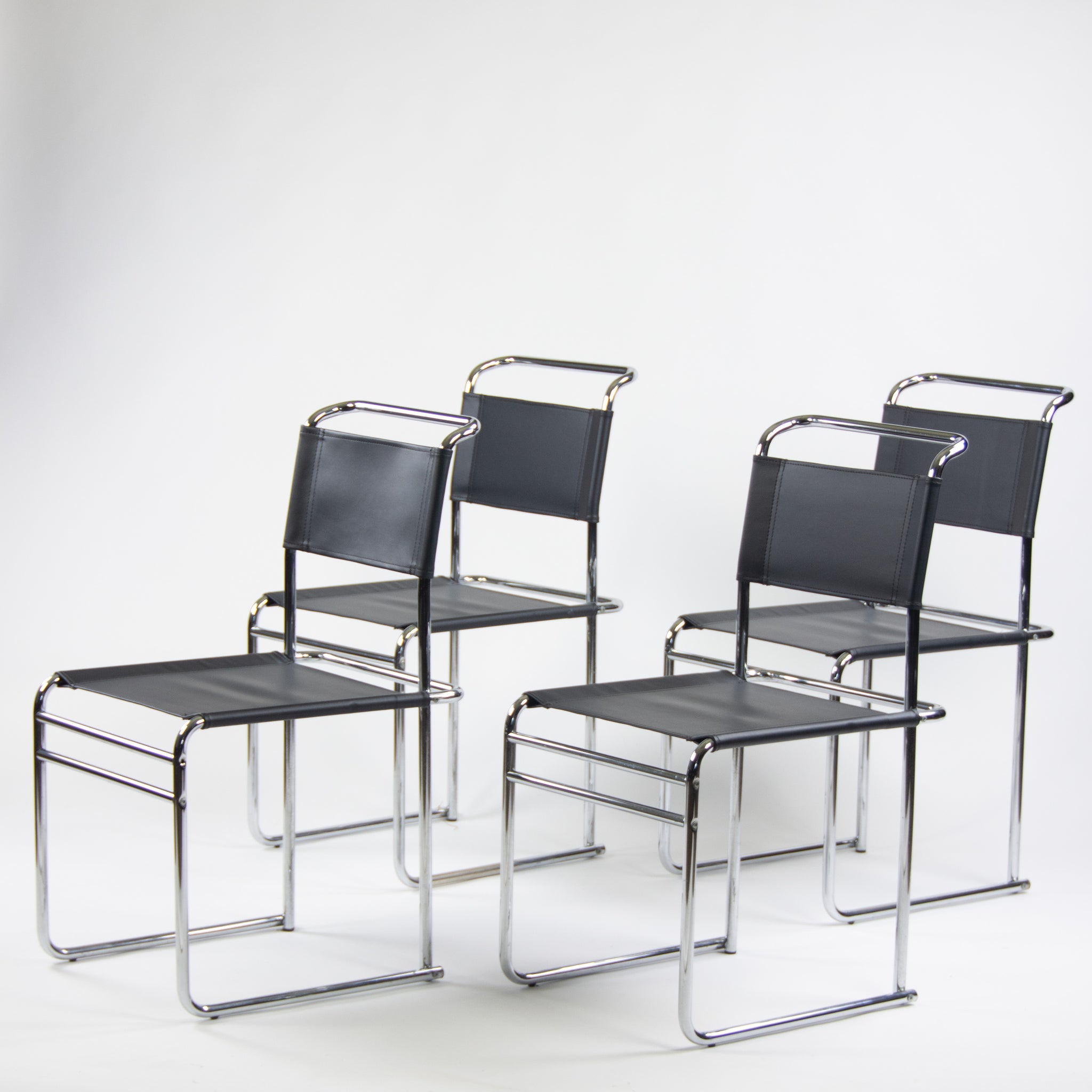 Marcel Breuer B5 Dining Chairs Chrome Leather Bauhaus Tecta Thonet Set of Four