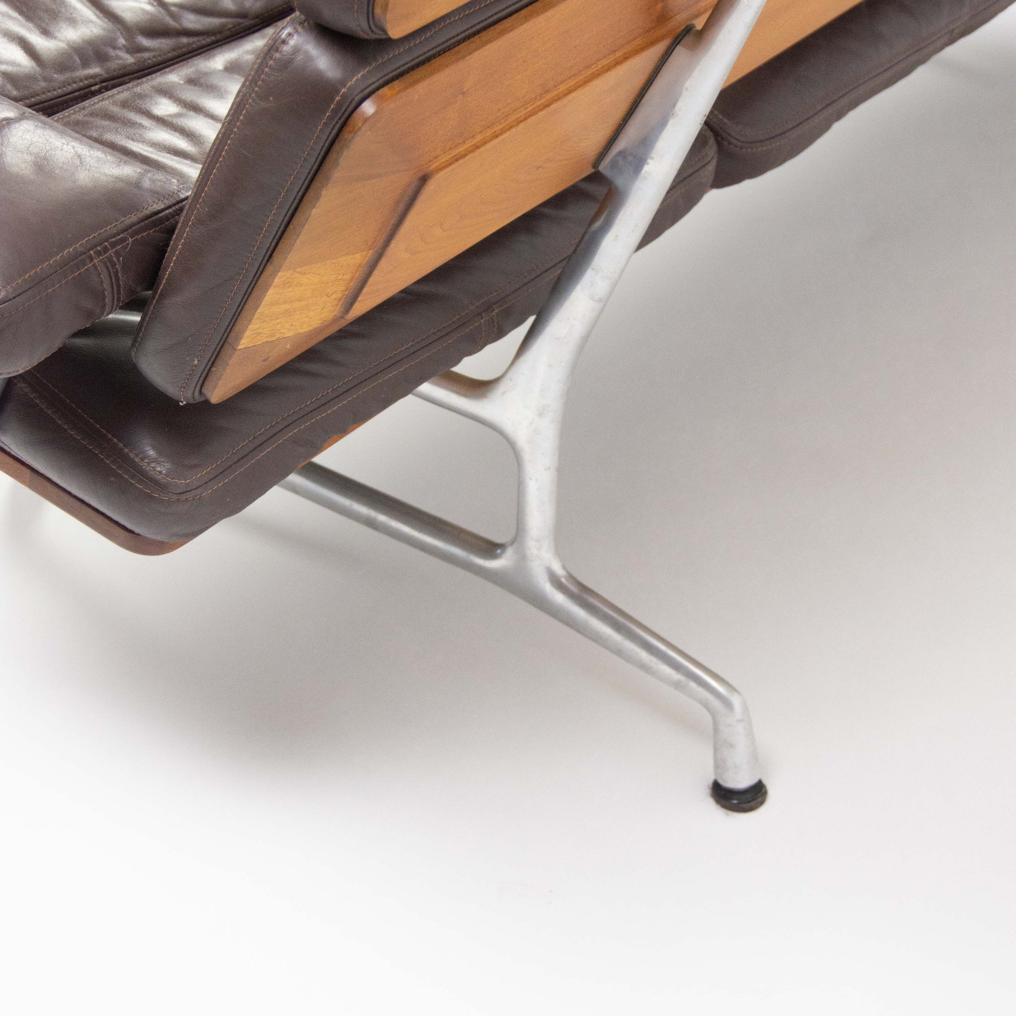 SOLD 1980s Vintage Eames Herman Miller Three Seater Sofa Walnut and Brown Leather #2