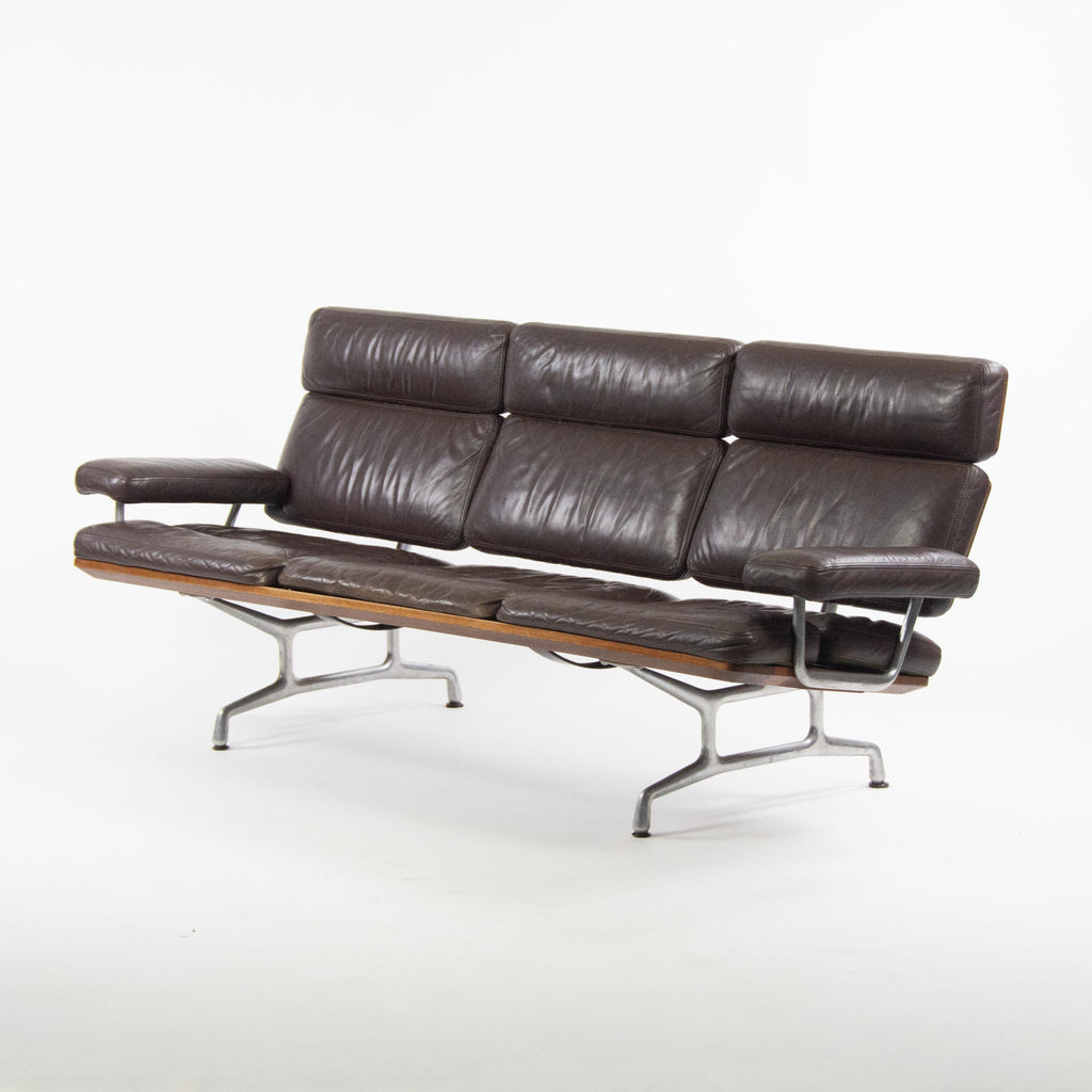 SOLD 1980s Vintage Eames Herman Miller Three Seater Sofa Walnut and Brown Leather #2