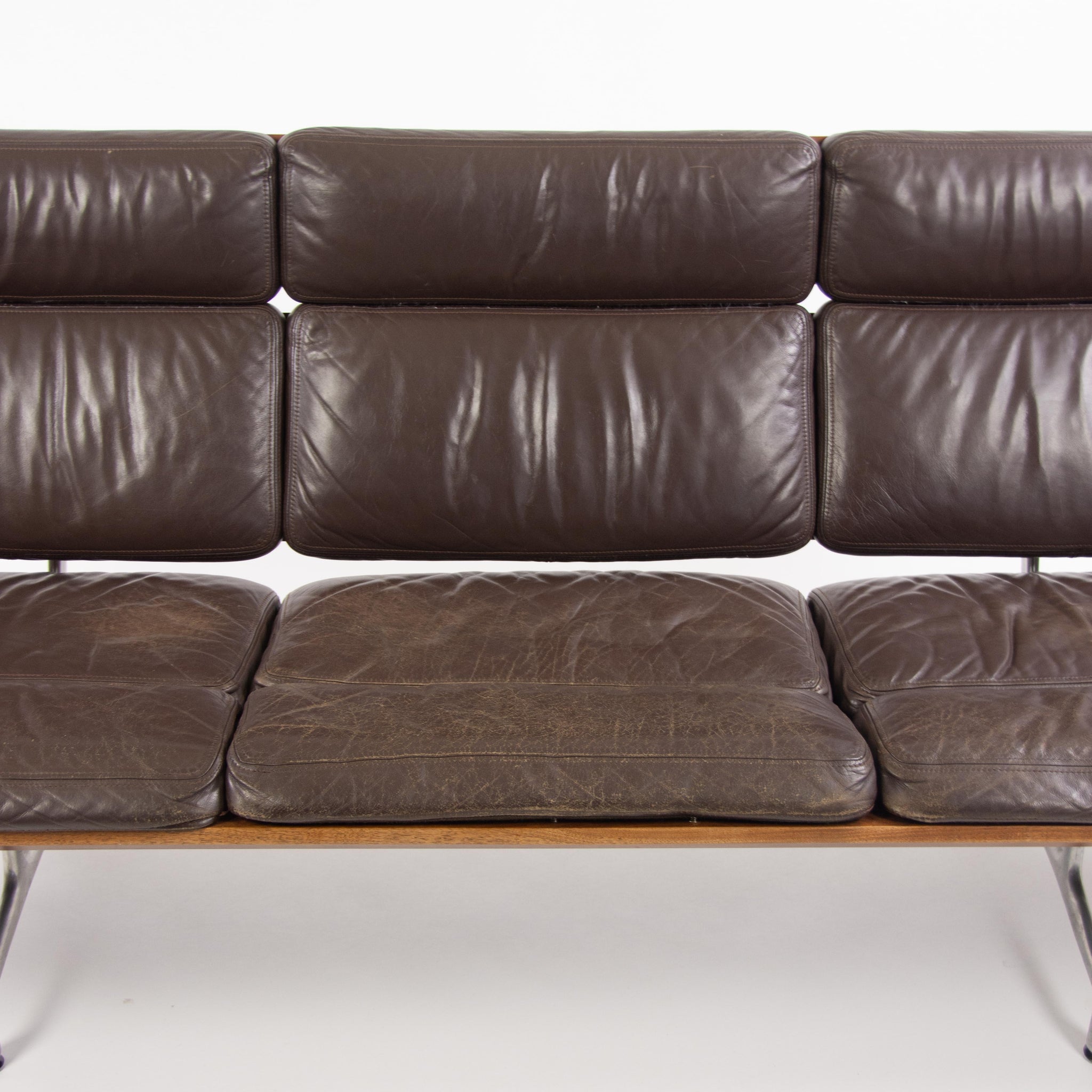 SOLD 1980s Vintage Eames Herman Miller Three Seater Sofa Walnut and Brown Leather #2