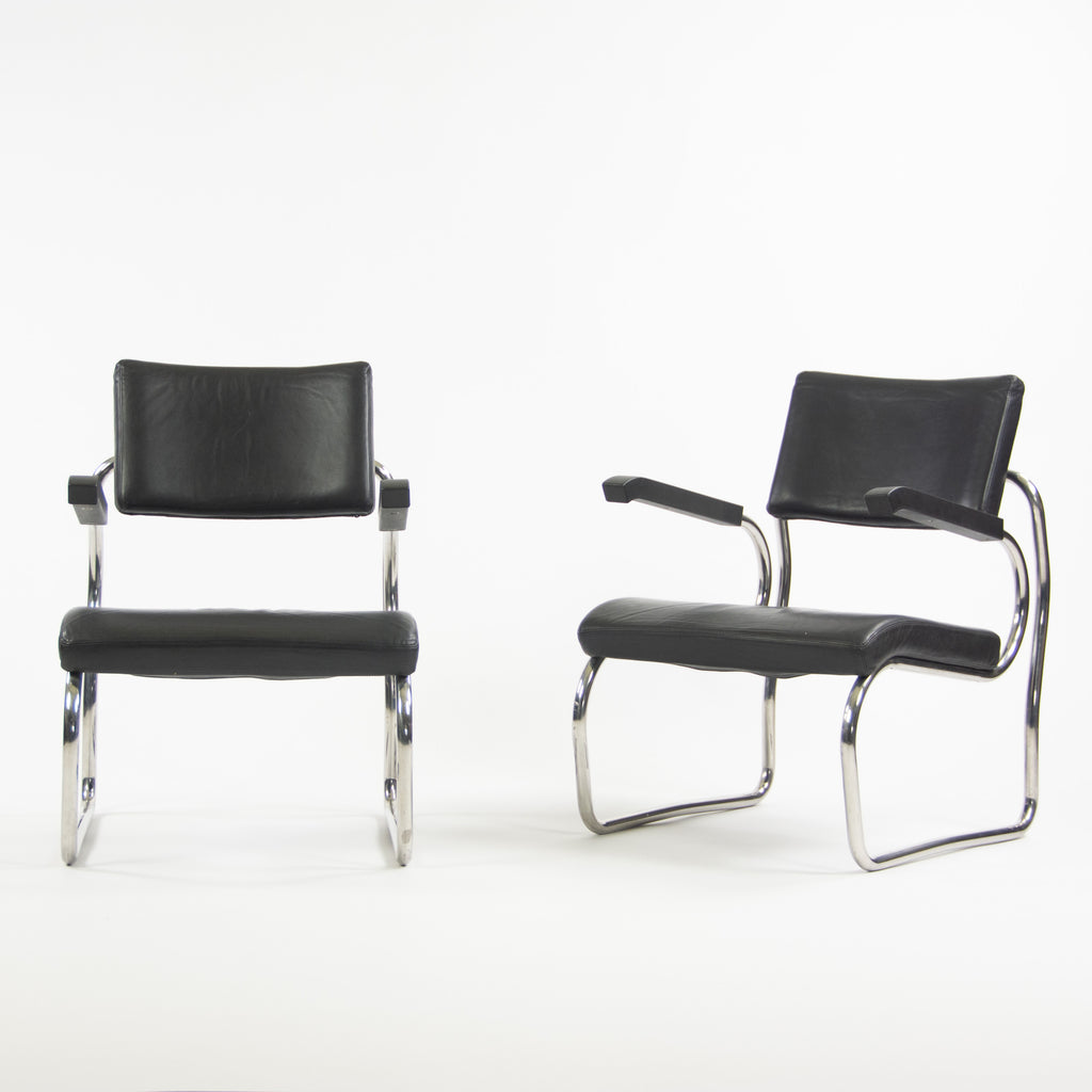 1990s Pair of Sant'elia Arm Chairs by Giuseppe Terragni for Zanotta Leather & Stainless