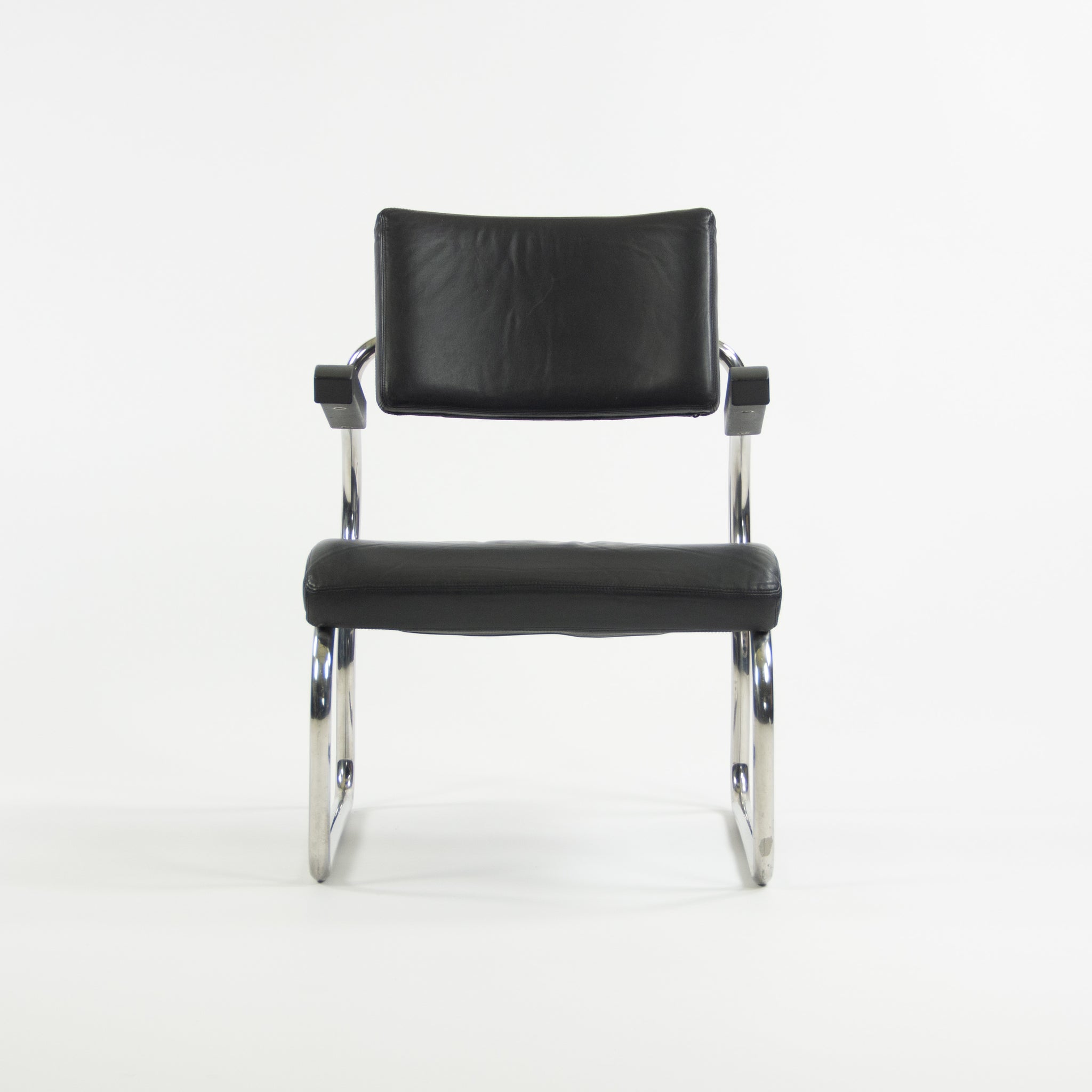 1990s Pair of Sant'elia Arm Chairs by Giuseppe Terragni for Zanotta Leather & Stainless