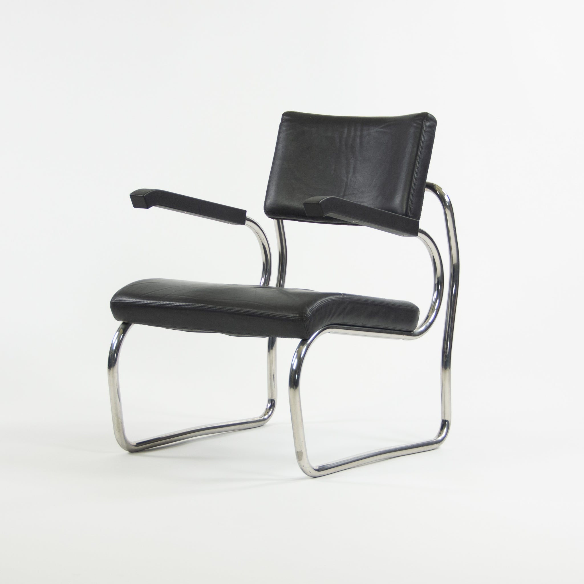 1990s Pair of Sant'elia Arm Chairs by Giuseppe Terragni for Zanotta Leather & Stainless