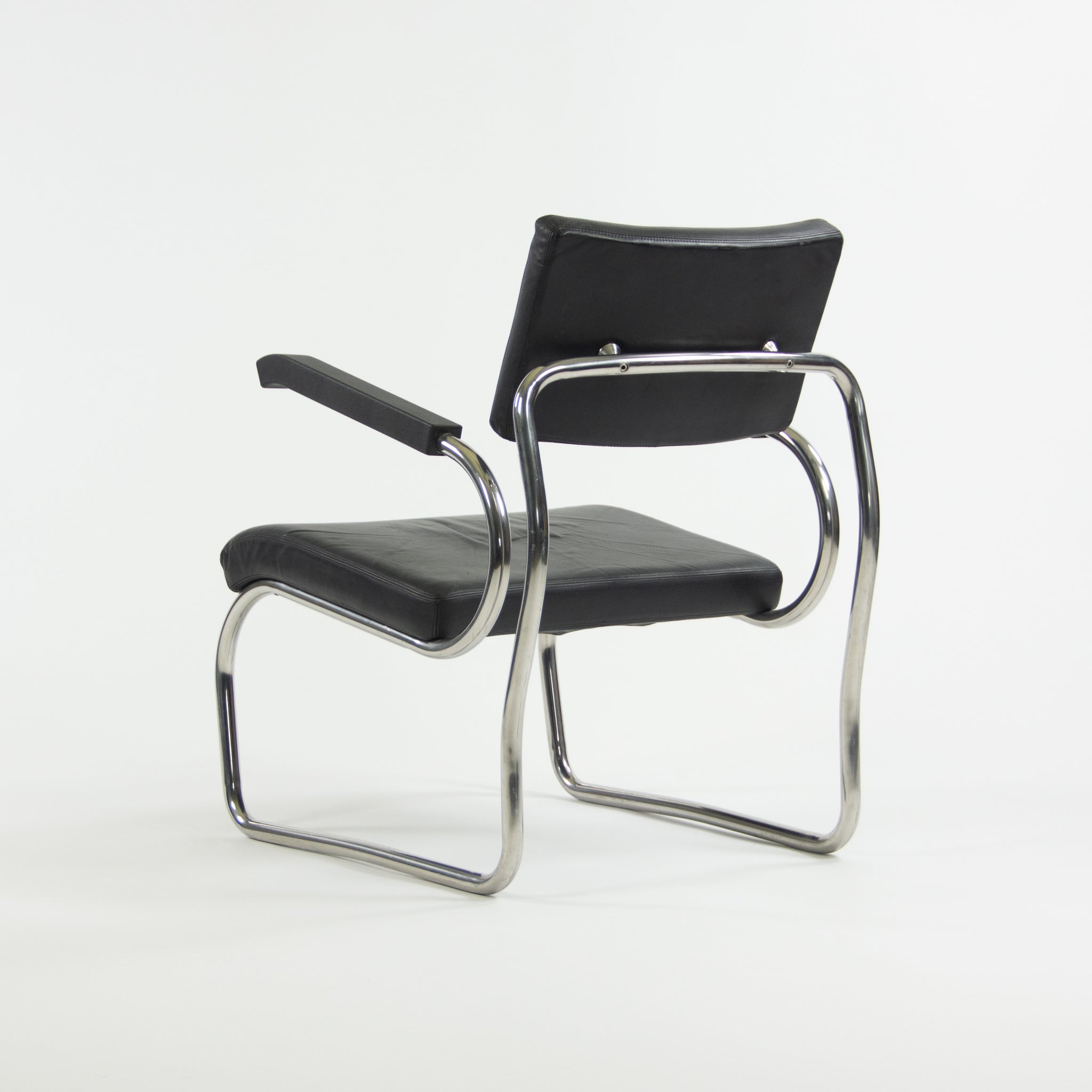 1990s Pair of Sant'elia Arm Chairs by Giuseppe Terragni for Zanotta Leather & Stainless