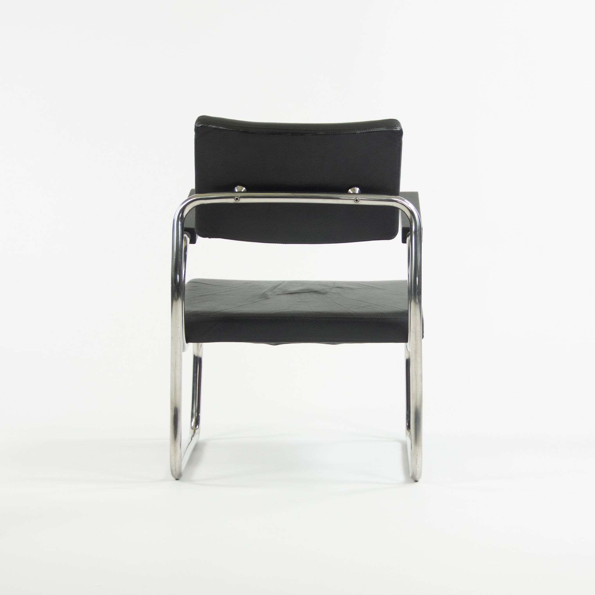 1990s Pair of Sant'elia Arm Chairs by Giuseppe Terragni for Zanotta Leather & Stainless