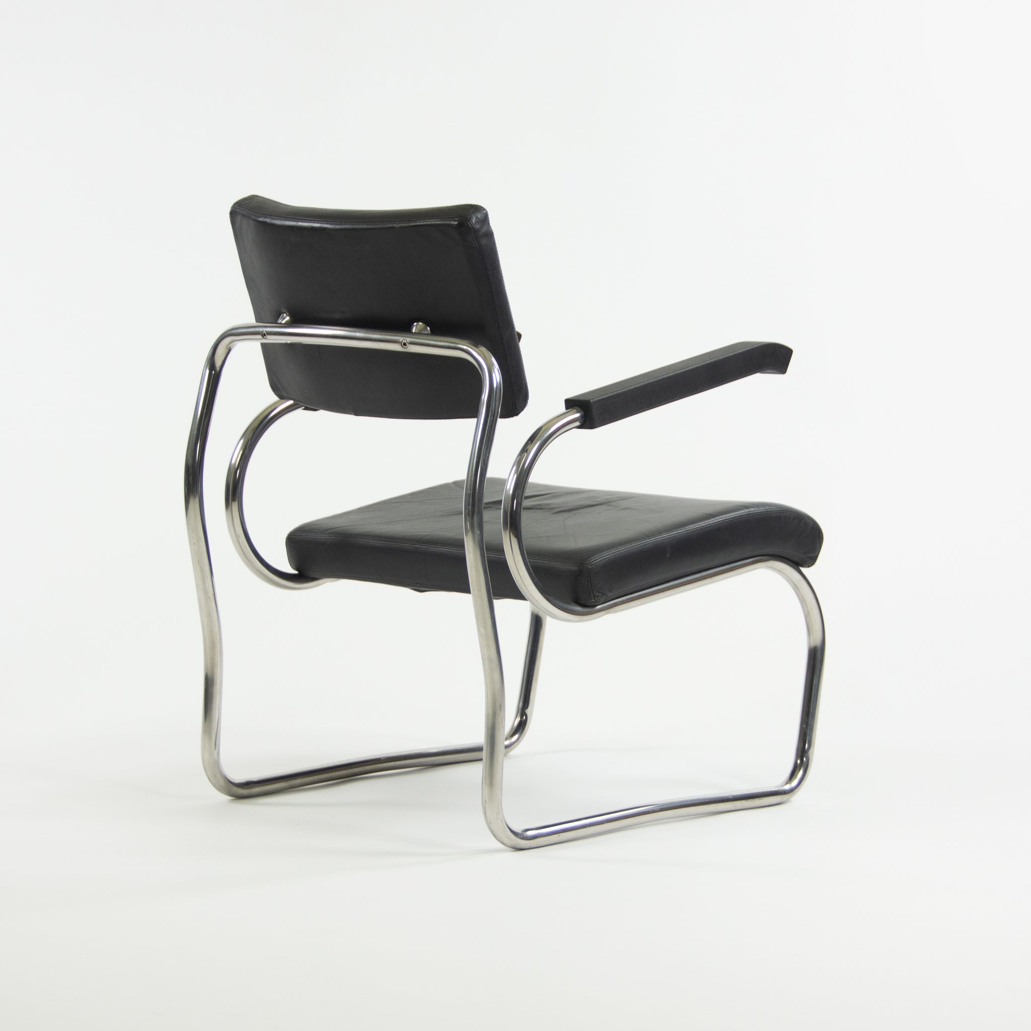 1990s Pair of Sant'elia Arm Chairs by Giuseppe Terragni for Zanotta Leather & Stainless