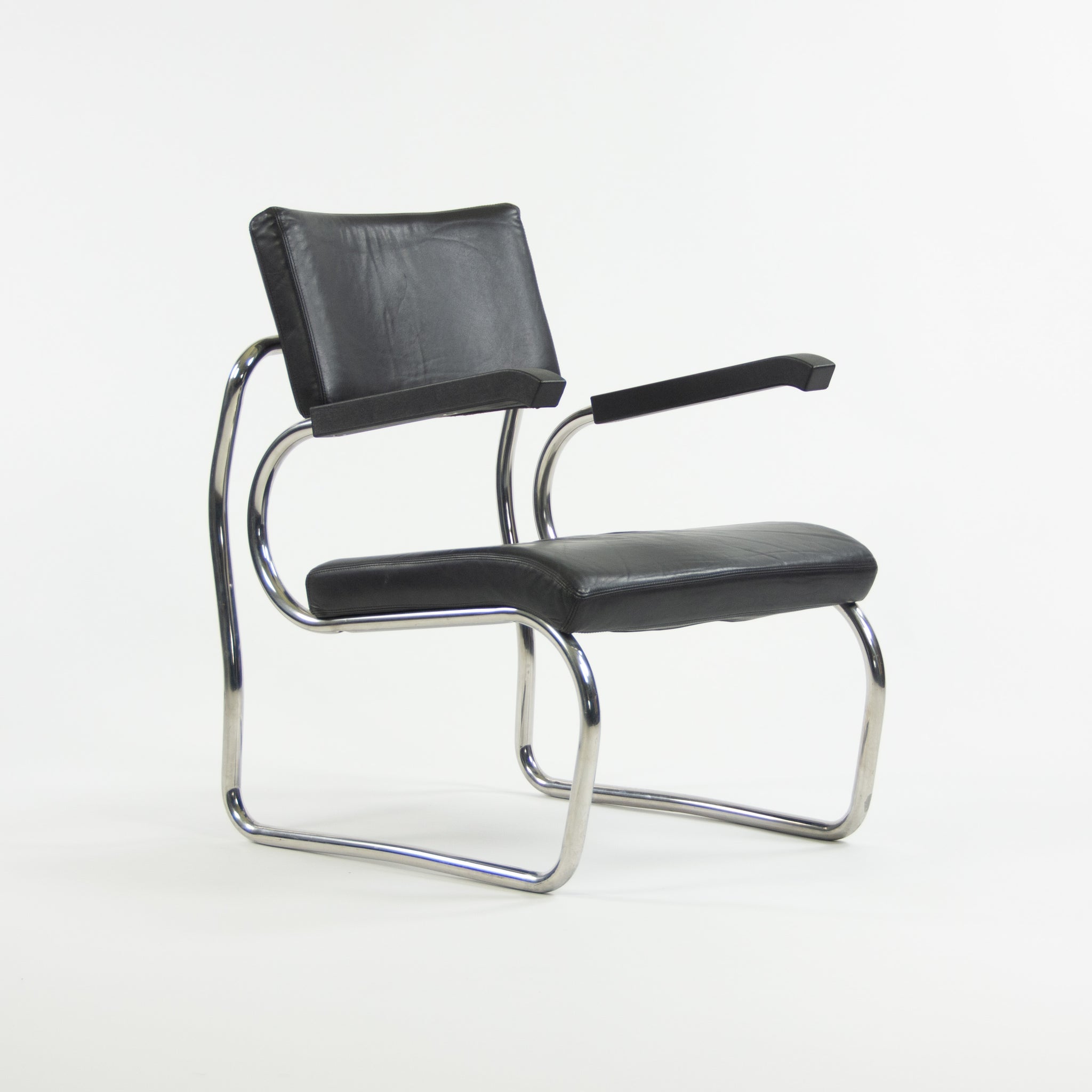 1990s Pair of Sant'elia Arm Chairs by Giuseppe Terragni for Zanotta Leather & Stainless
