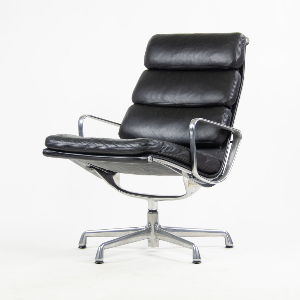 SOLD Herman Miller Eames Soft Pad Aluminum Group Lounge Chair Black Leather 2x Avail