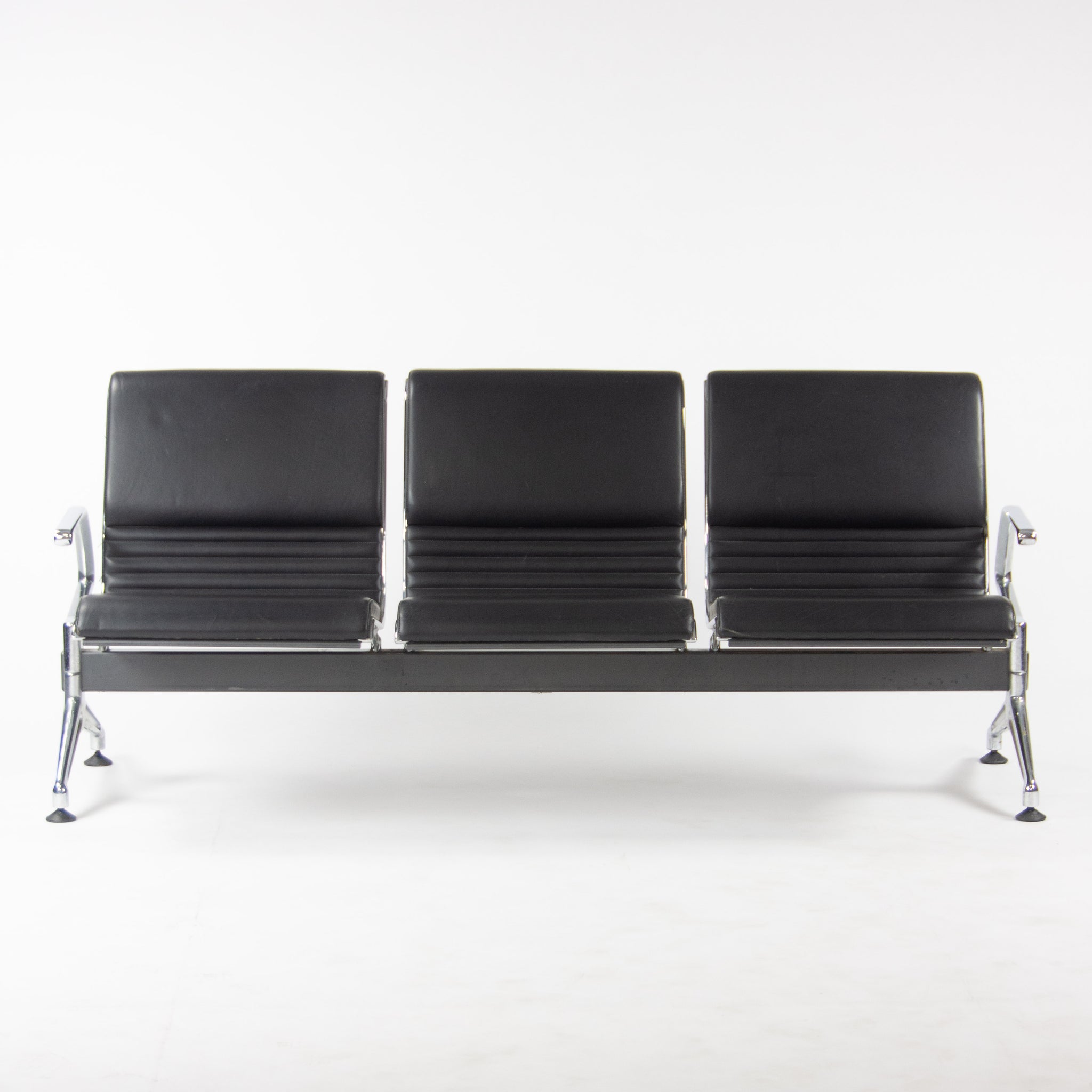 SOLD Jorgen Kastholm Kusch+Co 7130 3-Seater Airport Bench Seating Black Leather