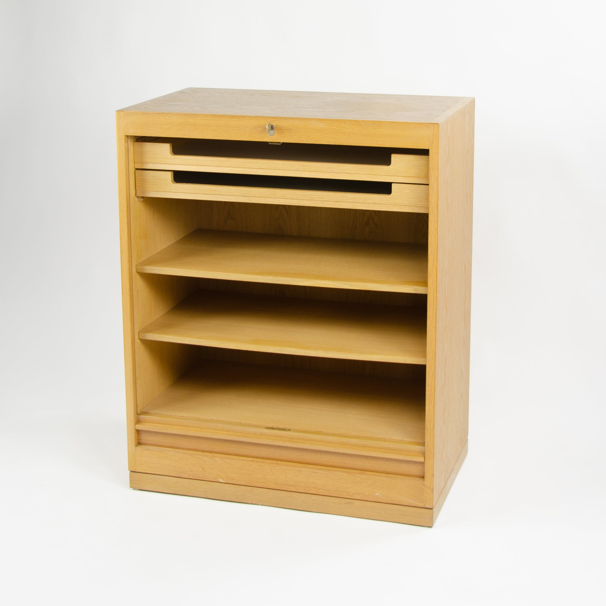 1970s Hans Wegner Johannes Hansen Denmark Tambour Oak Cabinet Storage System