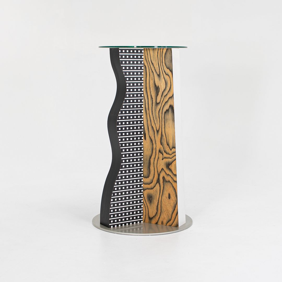 SOLD 1985 Ivory Pedestal by Ettore Sottsass for Memphis Milano in Wood, Laminate, and Glass