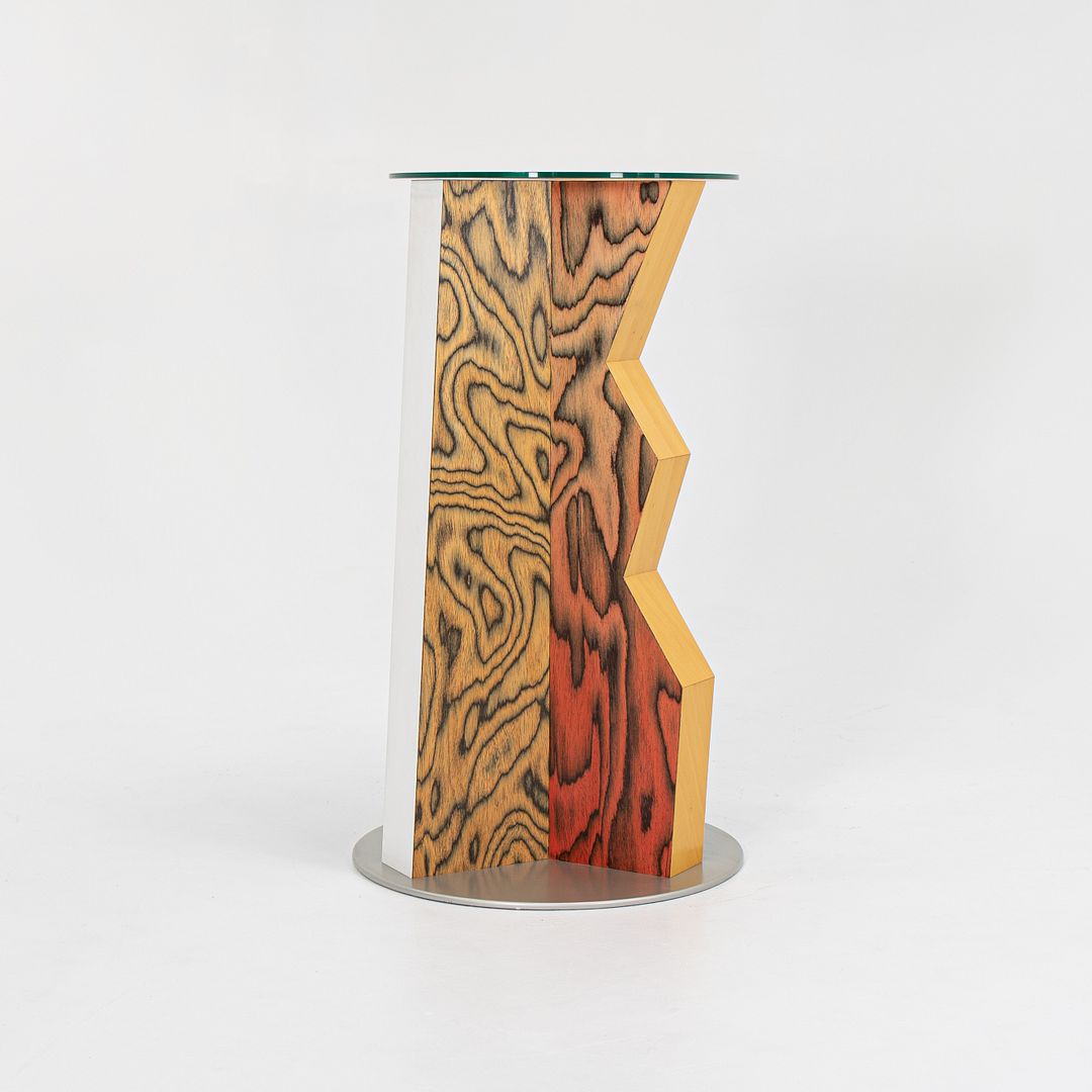 SOLD 1985 Ivory Pedestal by Ettore Sottsass for Memphis Milano in Wood, Laminate, and Glass